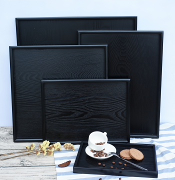 Japanese Style Black Wooden Tray, Large Rectangular Solid Wood Serving Platter, Dish Tray, Cup Tray, Vintage Tea Tray