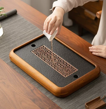 Light Luxury Solid Wood Tea Tray Tea Table Simple Kung Fu Tea Set Tray Dual Drainage and Storage Office Reception Chinese Style 2026 New