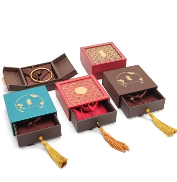 Traditional Gold Heritage Bracelet Box Tassel Drawer Heritage Jewelry Box Gold Jade Bead Hollow Double-Opening Packaging Box