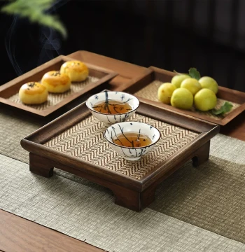 Yili Wooden Dry Tea Tray, Small Home Chinese-Style Tea Cup Tray, Ancient Solid Wood Tea Table with Zen Design