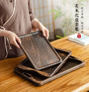 Chinese Solid Wood Tray Home Vintage Tea Tray Dry Brewing Station Wooden Serving Tray for Tea and Snacks Wabi-Sabi Style Tableware Plate