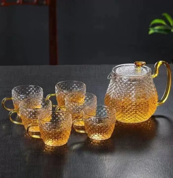High-Temperature Resistant Handmade Glass Teapot with Filter - Hammered Pattern Heat-Resistant Flower Tea Pot - Longxiang Teapot Set