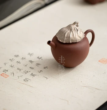 Guiyintang Handmade Pottery Clay with Silver Inlay Hand-Held Teapot, High-End Coarse Pottery Home Brewing Pot, Single Pot, Hand-Grip Pot for Tea Brewing