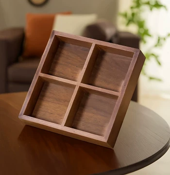 Stove-Boiled Tea Solid Wood Walnut Tray, Japanese Style Dried Fruit Box, Nine-Grid Hot Pot Platter, Partitioned Snack Tea Tray