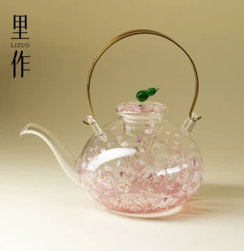 Li Zuo Fen Yu Premium Glass Lift-Handle Teapot, High-Aesthetic Exquisite Handmade Teapot, High Borosilicate Heat-Resistant Boiling Teapot, Single Pot