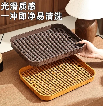 Home Tea Tray 2025 New Small Living Room Tea Stand with Drainage, Imitation Solid Wood Brewing and Water Storage Tray with Cup Rack