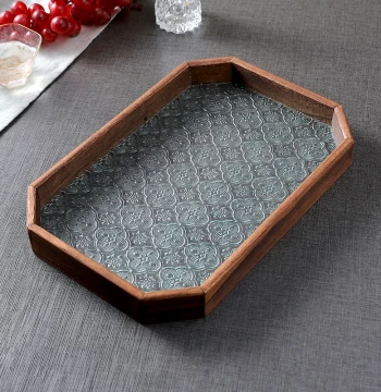 Vintage Glass Storage Tray, Chinese Style Rectangular Solid Wood Dining Plate, Dim Sum Tray, Home Water Cup and Tea Set Tea Tray