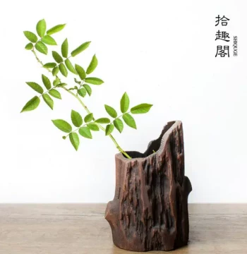 Handmade Coarse Pottery Vase - Ceramic Flower Vessel for Tea Mat Decoration, Hydroponic Wood-Grain Imitation Flower Insert, Retro Art Pottery Ornament