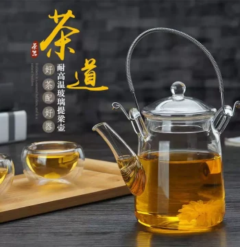 Japanese Style Handmade Heat-Resistant Glass Teapot Home Transparent Lift-Handle Pot with Filter Explosion-Proof Kung Fu Tea Brewing Boiling