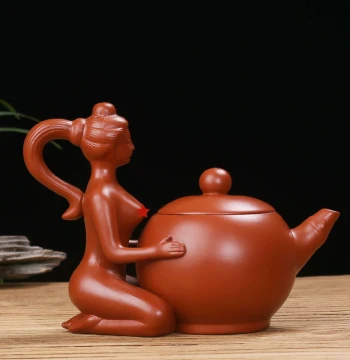 Yixing Purple Clay Teapot, Zhu Ni Semi-Handmade Beauty Xishi Pot, Maid Pot, Gongfu Tea Set, Brewing Pot, Chinese Style Ornament