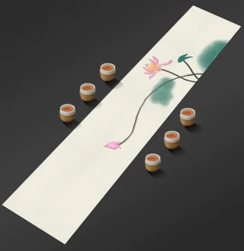 High-End Light Luxury Tea Table Decorative Tea Mat Lotus Waterproof Cotton Linen Tablecloth Chinese Minimalist Dining Table Fabric Table Runner Bed Flag