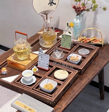 Chinese Style Paulownia Wood Storage Tea Tray Tea Snack Plate Chinese Style Stove Boiling Tea Warmer Tea Set Solid Wood Tea Food Tray