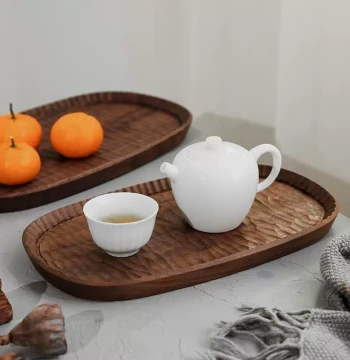 Mu Zhilian | Japanese Handmade Black Walnut Wood Cherry Solid Wood Whole Wood Hand-Carved Tea Tray Serving Tray Household Dinner Plate