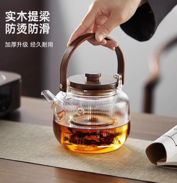 Solid Wood High Borosilicate Glass Teapot for Stove-top Brewing, Heat-resistant Electric Ceramic Stove Tea Separator with Handcrafted Lift-handle