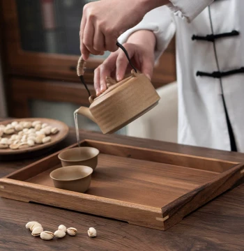 Yun Mu Tang Walnut Wood Tea Tray, Wooden Tea Serving Tray, Rectangular Japanese Style High-End Solid Wood Storage Tray for Home Use