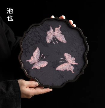 Chiye Chinese Style Bamboo Tea Tray Butterfly Teapot Stand Home Dry Brewing Platform Tea Holder Solid Wood Small Tea Tray High-End Kung Fu Tea Set