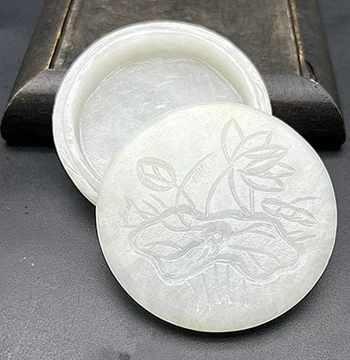 Hetian Jade Lotus Powder Box Rouge Box Jewelry Box Ornament Ancient Style Storage Box Jade Artifact Antique Collection