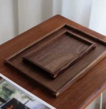 Pujian Grocery Black Walnut Wood Tray Solid Wood Tray Japanese Style Dinner Plate Tea Tray Coffee Tray Serving Plate