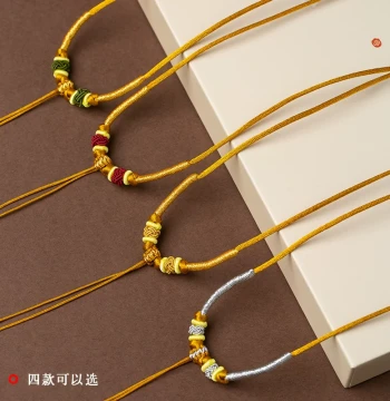 Handmade Braided Necklace Longevity Lock Red Rope Baby Gold Lock Braided Cord Infant Collar Pendant Cord Children's Gold Pendant Rope