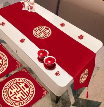 Table Runner Wedding Chinese Style Tea Table Tea Mat Engagement Red Double Happiness Tablecloth Dining Table Tea Cloth Wedding Festive Decoration Bridal