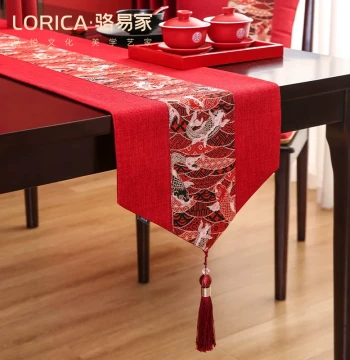 LORiCA Wedding Table Runner Red New Chinese Style Coffee Table Dining Table Cloth Bridal Room Decoration Double Happiness Waterproof Tea Mat