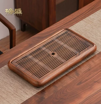 High-End Walnut Wood Tea Tray, Solid Wood Home Use 2026 New Model, Small Water-Storage Dry Brewing Tea Table for Living Room and Office