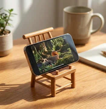 Rattan Seat Surface Bamboo Chair Phone Holder Mini Bamboo Craft Ornament Retro Bamboo Chair Decorative Tea Table Desktop Stand Ornament