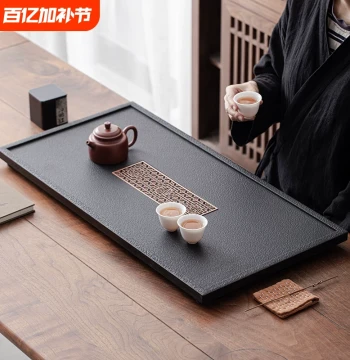 Imitation Wujin Stone Tea Tray Home Modern Minimalist Stone Tea Table Tea Sea Tea Set Bottom Brewing Solid Wood Round