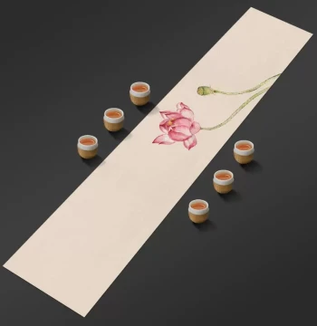 High-End Light Luxury Tea Table Decor, Lotus Waterproof Cotton-Linen Tablecloth, Chinese Minimalist Dining Table Fabric, Table Runner, Bed Flag