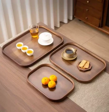 Walnut Color Tray Wooden Tea Serving Tray Large Tea Water Tray Rectangular Tray Solid Wood Plate Japanese Style Dessert Plate