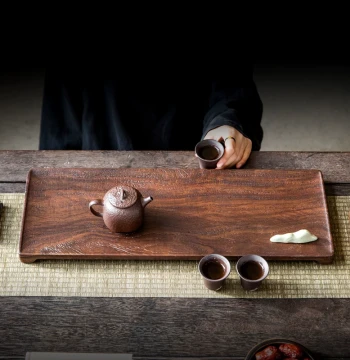 Whole Piece Solid Ebony Wood Dry Brewing Platform Sandblasted New Chinese Style Retro Home Living Room Kung Fu Tea Tray