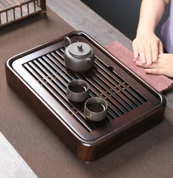Small Tea Tray Modern Minimalist Ebony Home Solid Wood Water-Storage Tea Table, Chinese Style Single-Layer Dry Brewing Tray, Small Tea Sea