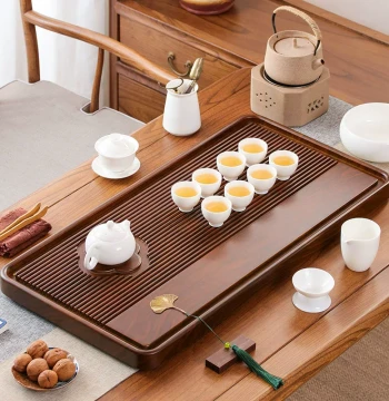 Solid Wood Tea Tray Home Drainage Whole Piece Minimalist Kung Fu Teaware Chinese Modern Rectangular Large Electric Wood Style Tea Table