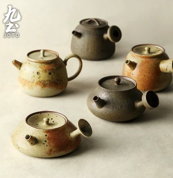 Jiu Tu Japanese Style Handmade Coarse Pottery Teapot with Filter Retro Ceramic Hand-Grip Pot Side-Handle Pot Household Tea Set Pottery Pot