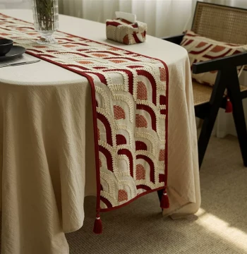Boerman Embroidery Table Runner Atmospheric Decorative Tea Table Mat Cloth Tea Mat Dining Table Decor Coffee Table Cloth Tablecloth Red