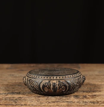 Antique-Style Natural Bluestone Carving: Fortune & Longevity Stone Drum, Chinese Tea Ceremony Decor Base, Retro Folk Nostalgic Ornament