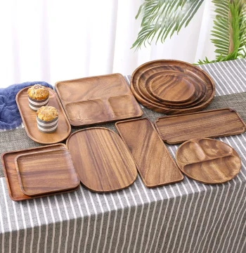 Japanese Walnut Wood Tray, Solid Wood Irregular Plate, Dry Brew Tea Station, Tea Tray, Saucer, Dim Sum Platter, Rectangular Wooden Acacia Wood