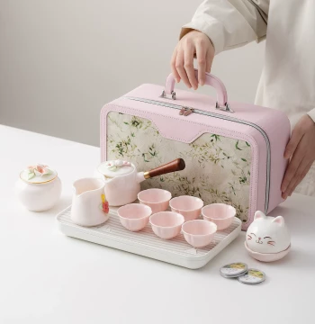 Hand-Sculpted Flower Travel Tea Set Ladies Exquisite Teacup Teapot Portable Outdoor Camping Tea Equipment