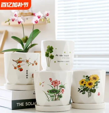 Ceramic Flower Pot with Tray Clearance Special Home Extra Large Succulent Planter Living Room Greenery Phalaenopsis Pot High-Temperature