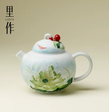 Lizuo Premium Tea Set: Fresh Style Ceramic Teapot, Handcrafted 'Riverside Reflection' Blue Round-Belly Teapot for Home Use