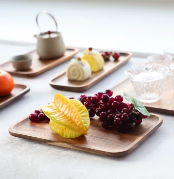 Acacia Wood Rectangular Tray: Solid Wood Tea Tray for Home, Dessert Plate, Snack Organizer, and Water Cup Holder
