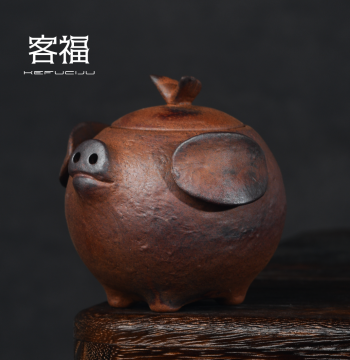 Kefu Creative Cute Little Flying Pig Teapot, Vintage Coarse Pottery Handmade Single Pot, Small Capacity Home Kung Fu Tea Set