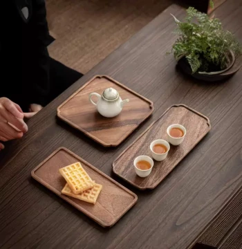Chinese Minimalist Walnut Wood Tray Solid Wood Tea Tray Teapot Stand Small Snack Plate for Coffee Shops Home Dim Sum Plate Dry Brewing Station