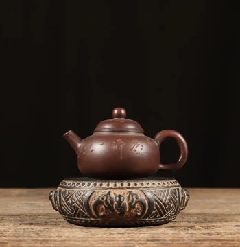Antique Stone Carving Natural Bluestone Fortune Longevity Stone Drum Chinese Style Tea Mat Decorative Base Retro Folk Nostalgic Ornament