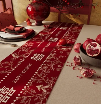 Red Wedding Table Runner: Festive Decoration for Bridal Rooms, Engagement Parties, Dining Tables, Tea Tables, and TV Stands