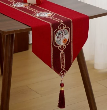 Chinese Vintage Festive Table Runner Cloth; Red Fabric Tea Mat, Dining Table, Coffee Table, TV Cabinet Long Strip Wedding Decorative Tablecloth