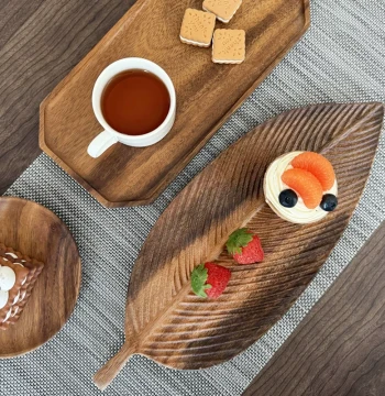 Walnut Wood Tray Tea Serving Platter and Coaster, Solid Wood Snack and Nut Plate for Home Use, Wooden Dry Tea Tray, Rectangular Dining Platter