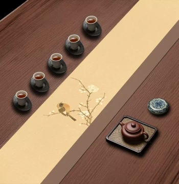 Vintage Bird-and-Flower Painting Tablecloth - New Chinese Style Tea Ceremony Mat, Water-Resistant Cotton-Linen Dining Table Runner (Customizable)