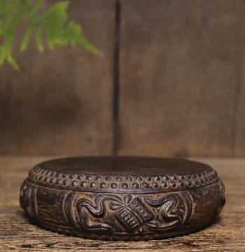 Antique Stone Carving Bluestone, Qin Qi Shu Hua Stone Drum, Teapot Base, Coaster, Chinese Retro Tea Mat Ornament and Display Decor