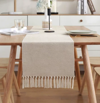 Nordic Instagram-Style Decorative Woven Table Runner, Solid Color Handmade Tassel Cotton-Linen Tablecloth, Home Tea Table Runner